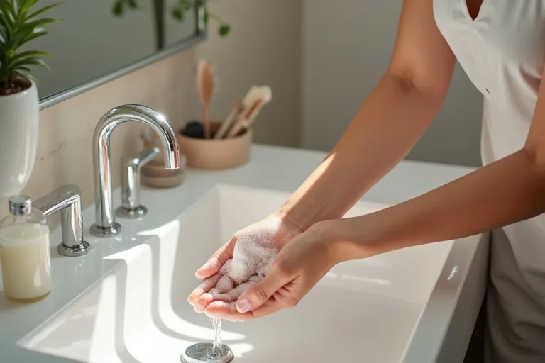 Mild ansiktsrengöring som masseras in med händerna