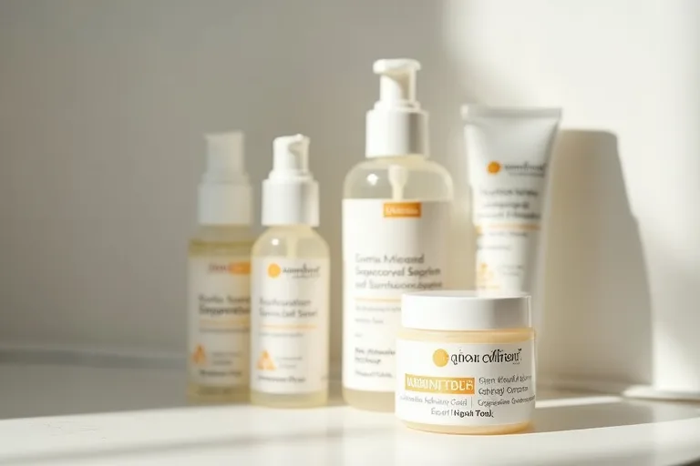 Enkel morgonrutin för torr hy med hudvårdsprodukter på handfat