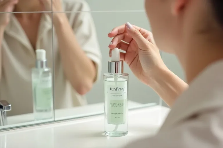 En enkel hudvårdsrutin med serum som illustrerar peptider i hudvård