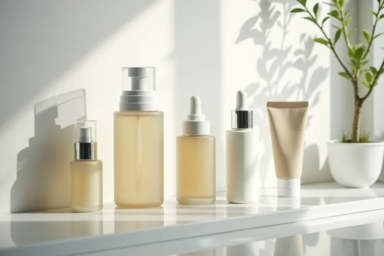 Enkel hudvårdsrutin med produkter ordnade från lätt till rik konsistens