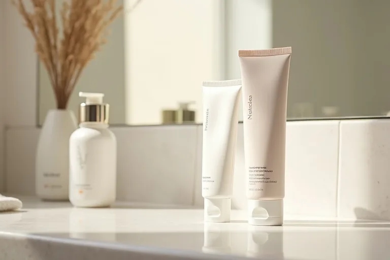 Lätt hudvård med serum och kräm för blandhy i naturligt ljus