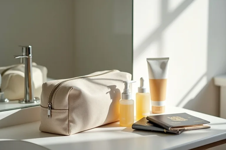 Enkel packning för hudvård på resa med få produkter och necessär